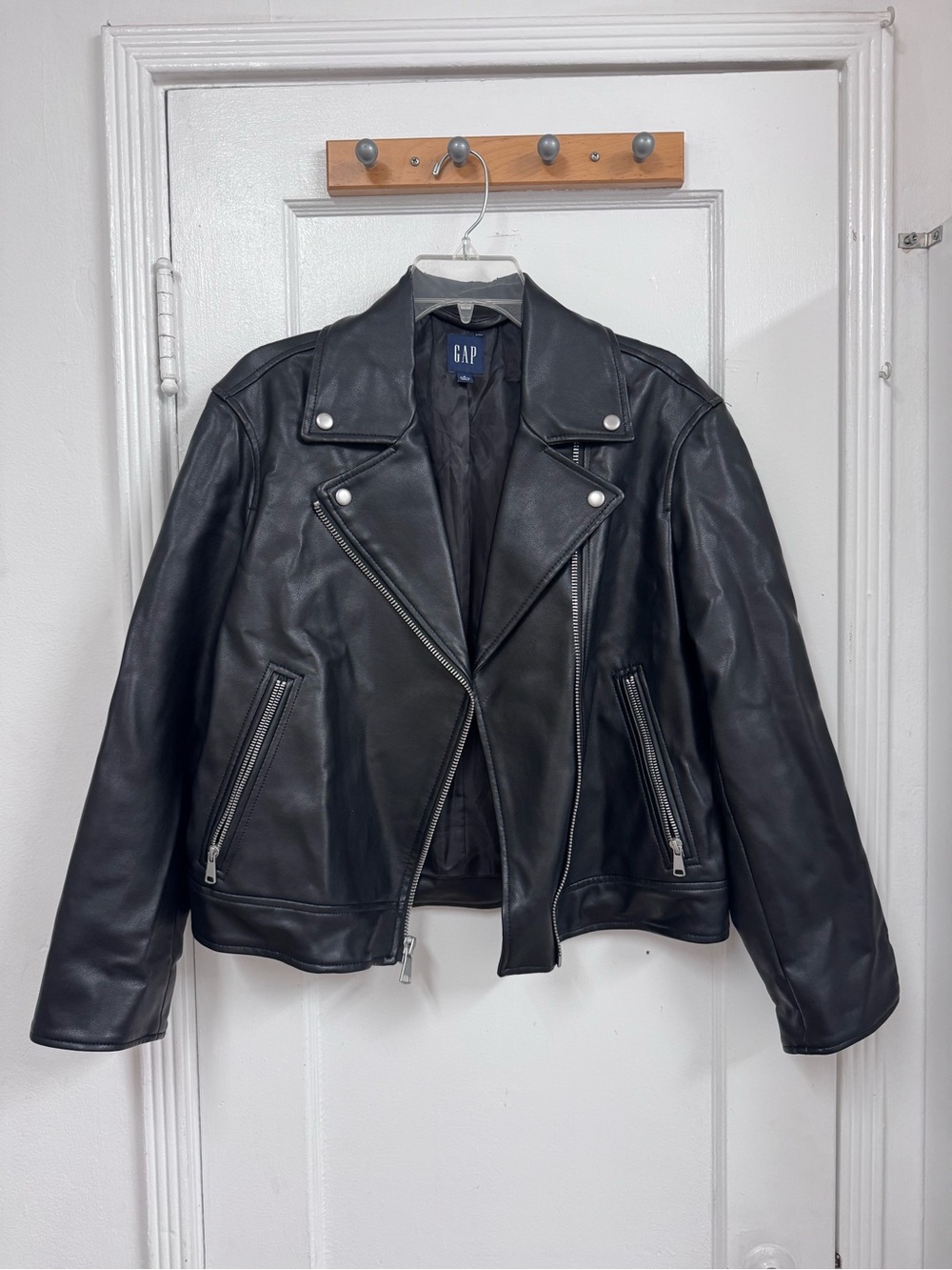 GAP Women's Black Faux Leather Moto Jacket